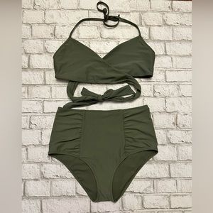 NWT aerie olive green wrap front high rise bikini set